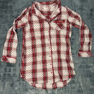 Victorias Secret Red Plaid Polka Dot Sleep Shirt Long Sleeve Button Down Medium